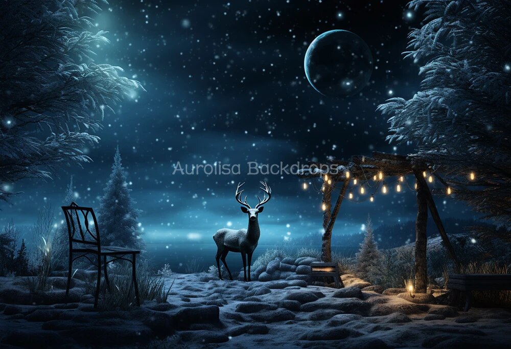 Winter Chrismas Night Backdrop Kids Baby Photography Props Child Adult Photocall Decor Snowflake Big Moon Xmas Forest Background