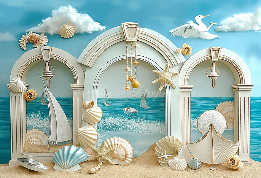 Summer Beach and Shells Photography Backdrop Wind Chimes Kids Baby Cake Smash Photocall Decors Child Adult Birthday Backgrounds