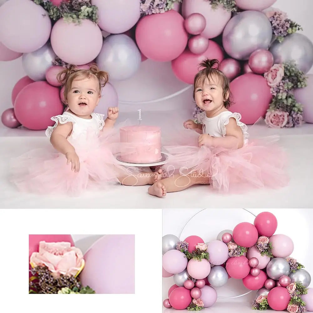 Magenta Balloon Garland Photography Backdrop Kids Baby Cake Smash Photocall Decors Child Adult Birthday Photo Shoot Backgrounds