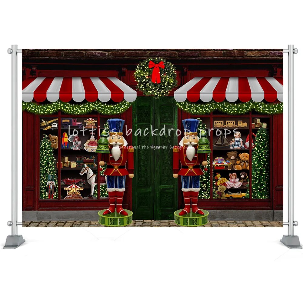 Christmas Toy Store Photography Backdrop Toy Horse Gingerbread House Xmas Room Kids Portrait Background Vintage Wood Door Decor