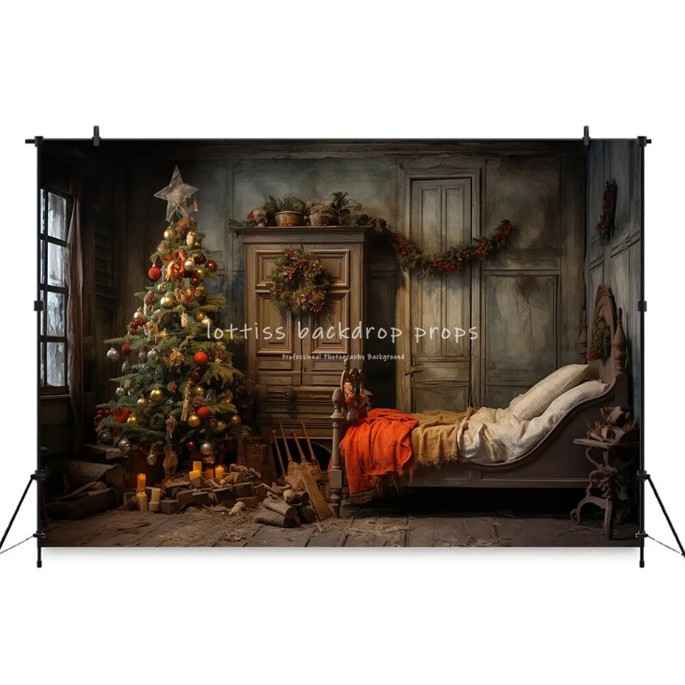 Christmas Bedroom Background Kids Baby Photography Adult Child Photocall Xmas Trees Wooden Door Living Room Background