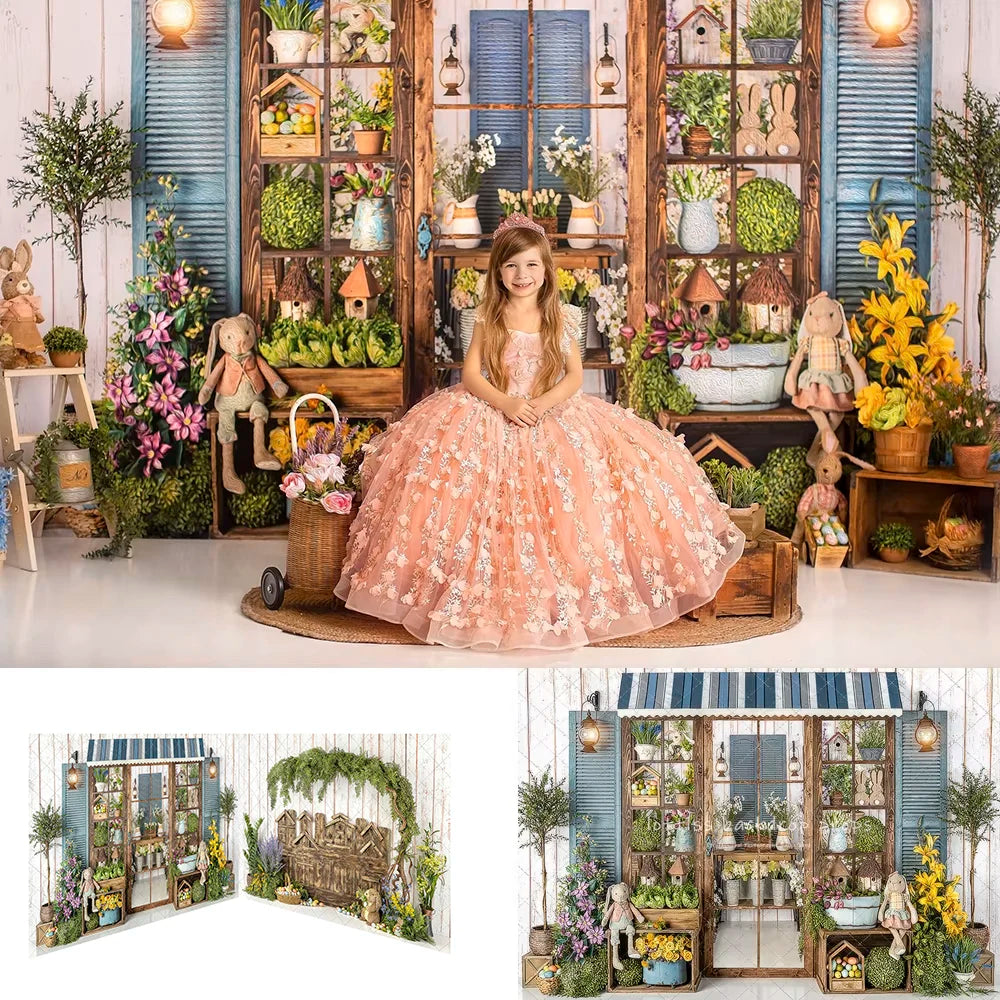 Easter Bunny Cottage Backdrops Kids Baby Photography Child Adult Photocall Decors Spring Photocall Backgrounds