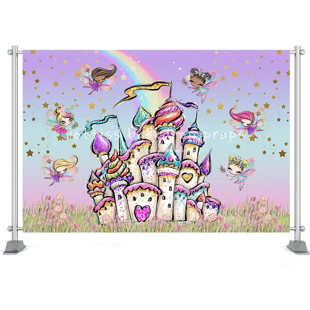 Romantic Castle Background Princess Kids Birthday Party Props Baby Photography Unicorn Carriage Girl Child Cake Smash Backdrop