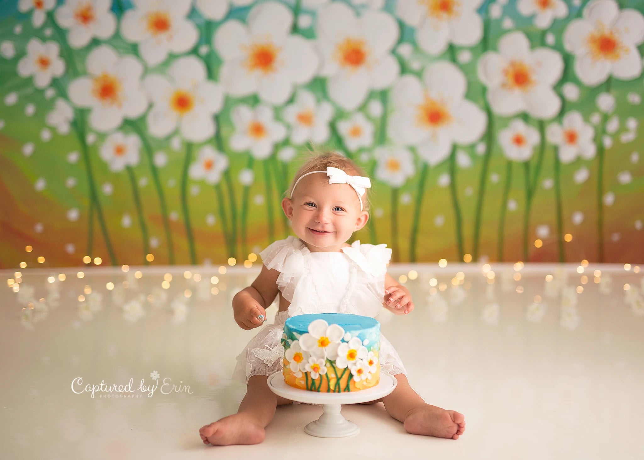 Dancing Daisies Backdrop Spring Floral Kids Baby Cake Smash Photography Props Child Girls Adult Birthday Party Backgrounds