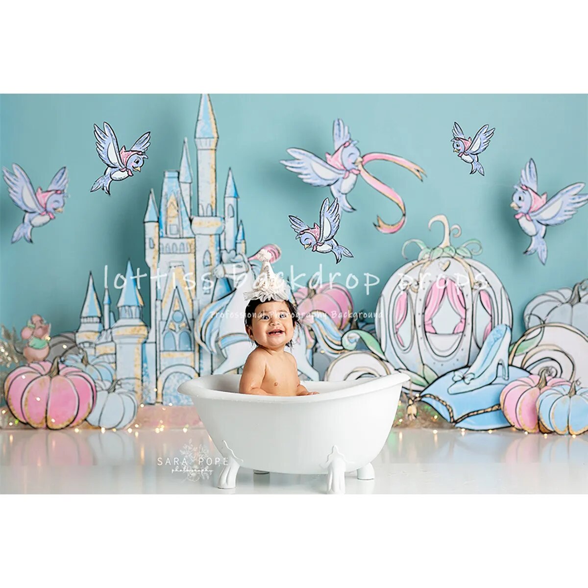 Cendrillon château anniversaire photographie toile de fond dessin animé enfants fille gâteau Smash accessoires citrouille voiture décor bébé douche fond 