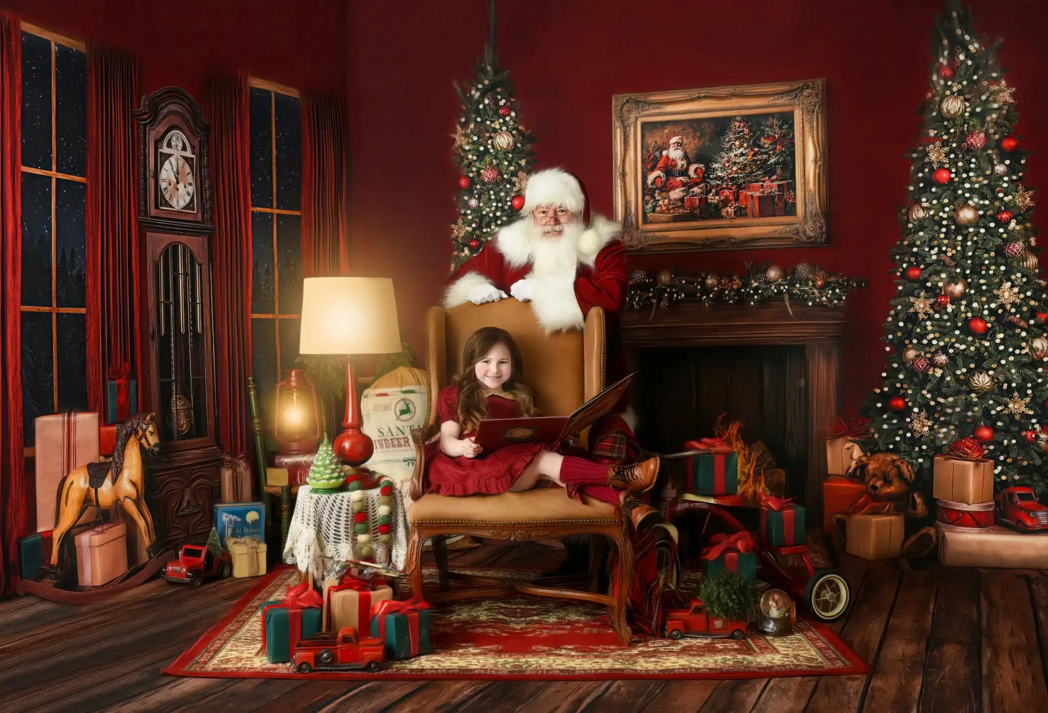 Santas Fireside Mantle Backdrop Child Adult Birthday Photo Shoot Backgrounds Kids Baby Cake Smash Photography Props