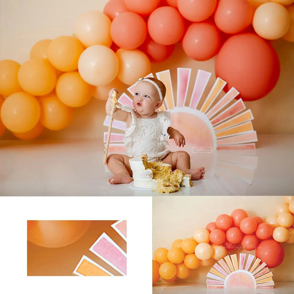 Sunny Boho Balloon Garland Backdrop Kids Baby Cake Smash Photocall Decors Child Adult Birthday Photography Backgrounds