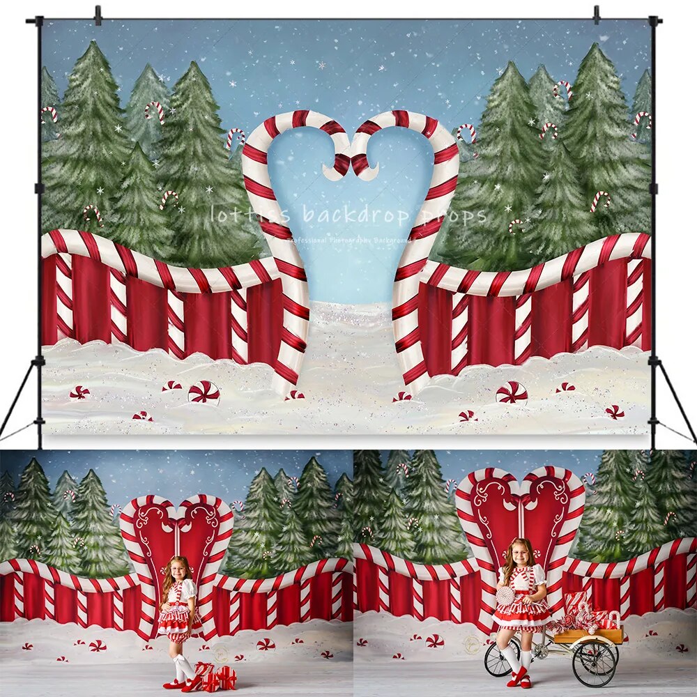 Christmas Candy Arch Backdrops Kids Photography Child Baby Portrait Photocall Xmas Winter Snowy Background Adult Photostudio