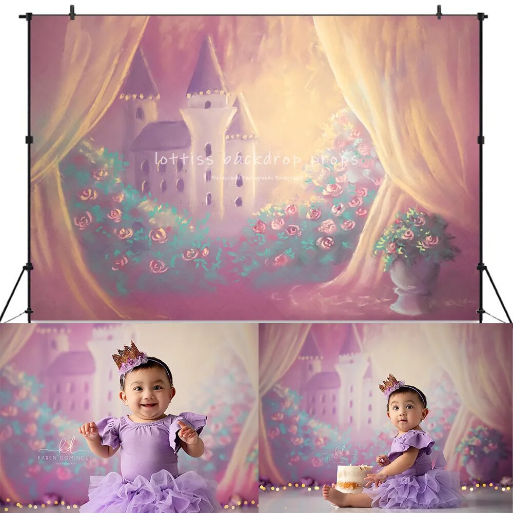 Rose Castle Backdrop Kids Girl Photography Baby Child Birthday Cake Smash Props Photocall Garden Spring Floral Background