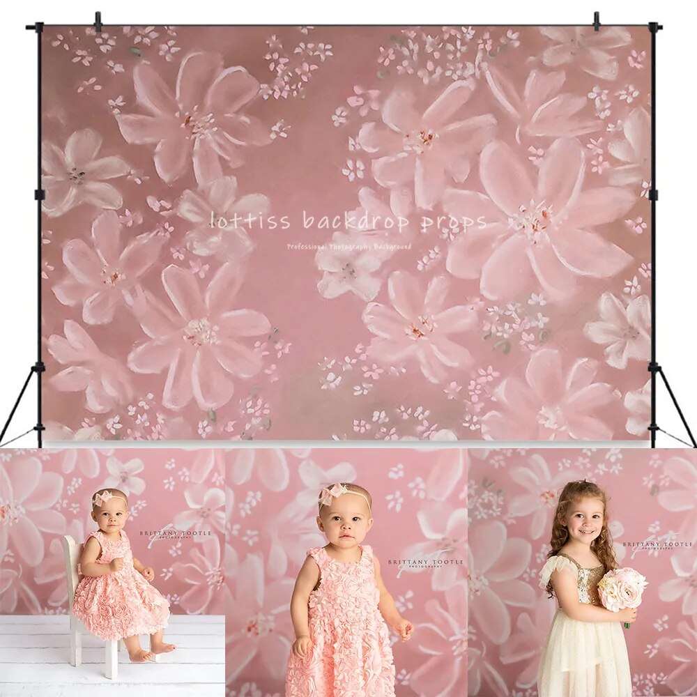 Abstract Pink Floral Photography Backdrop Adult Portrait Hand Painted Flowers Children Birthday Art Photocall Background