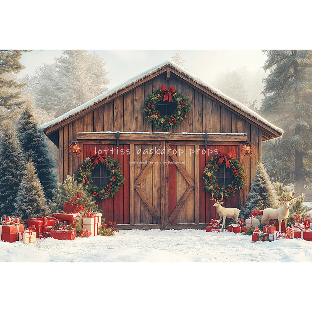 Winter Carousel Wooden Barn Cottage Backdrops Kids Adult Photography Child Baby Photocall Snowflake Forest Backgrounds