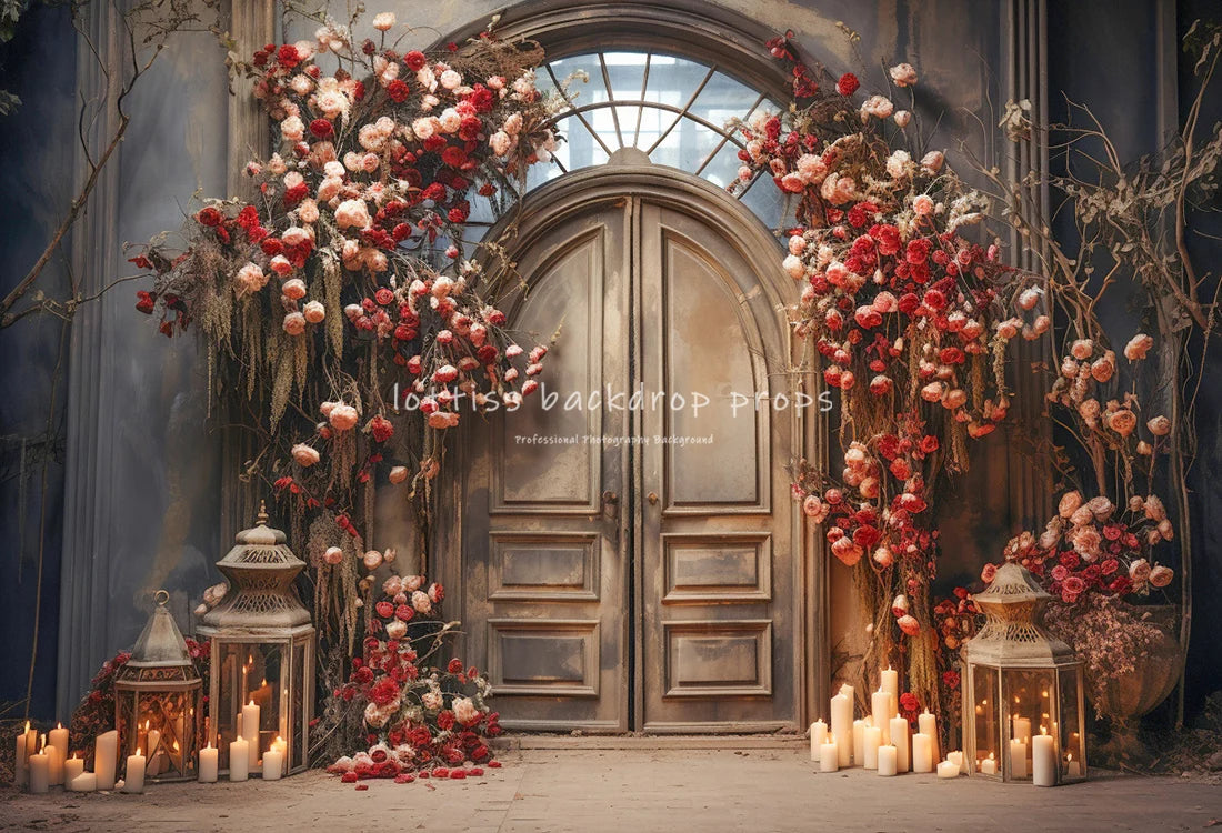 Rose Castle Valentine's Day Backdrops Kids Girl Photography Child Adult Photocall Decors Floral Wooden Door Backgrounds