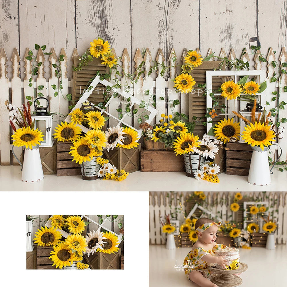 Spring Sunflower Farm Backdrops Kids Baby Photography Child Boy Cake Smash Photocall Decors Garden Floral Backgrounds