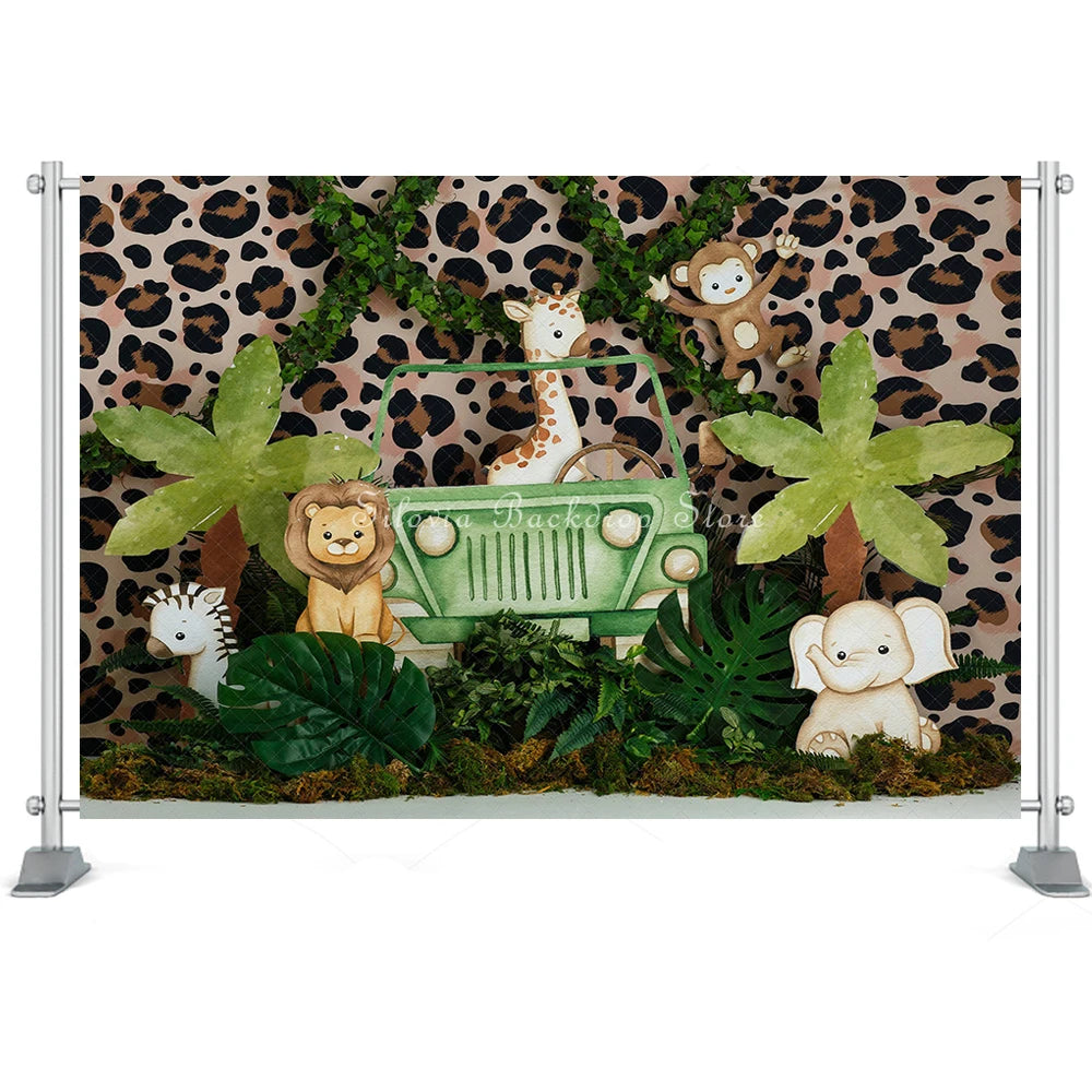 Jungle Animal Ride  Photography Backdrop Baby Jungle Safari Photo Background Birthday Cake Smash Photo Studio Props