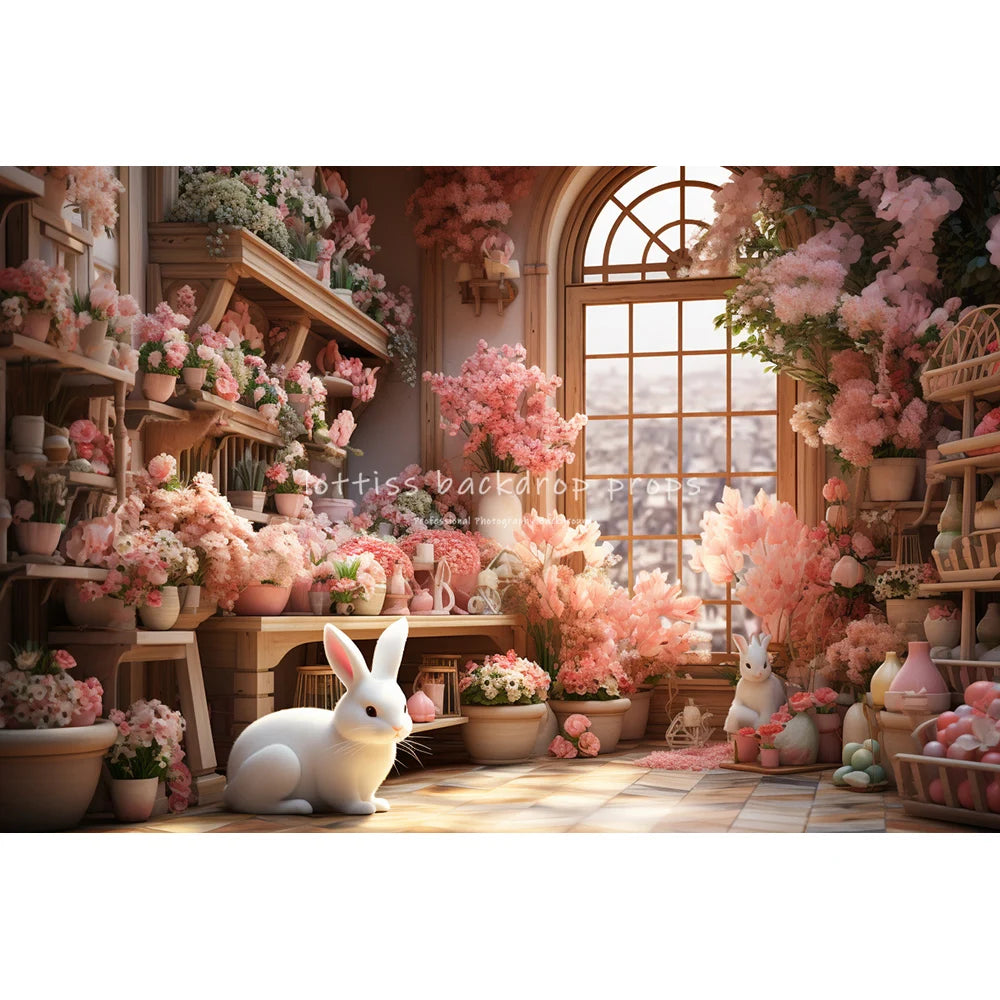 Easter Bunny House Backdrops Kids Baby Photography Child Adult Photocall Decors Spring Windows Floral House Front Backgrounds