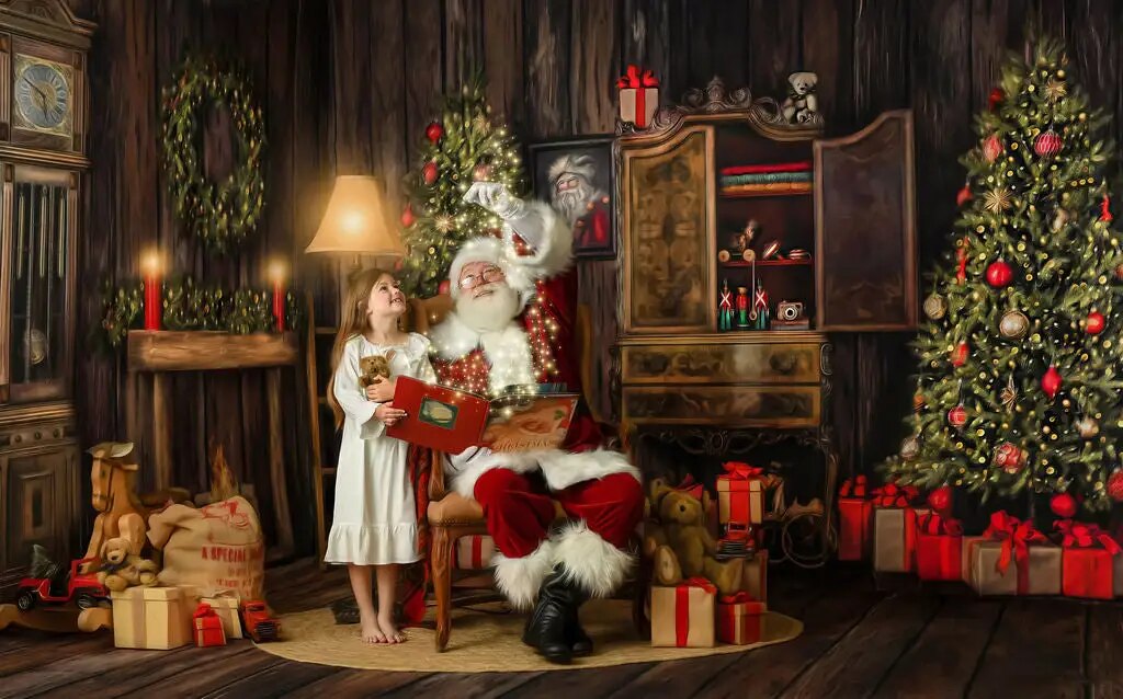 Santas Cabinet of Christmas Wishes Photography Backdrops For Child Portrait Props Family Xmas Fireplace Livingroom Background