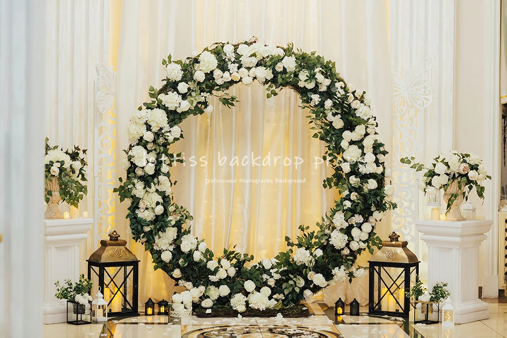 Wedding Ceremony Backdrops Adult Woman Photography Props Child Baby Photocall Decors Green Grass Floor Arch Door Background