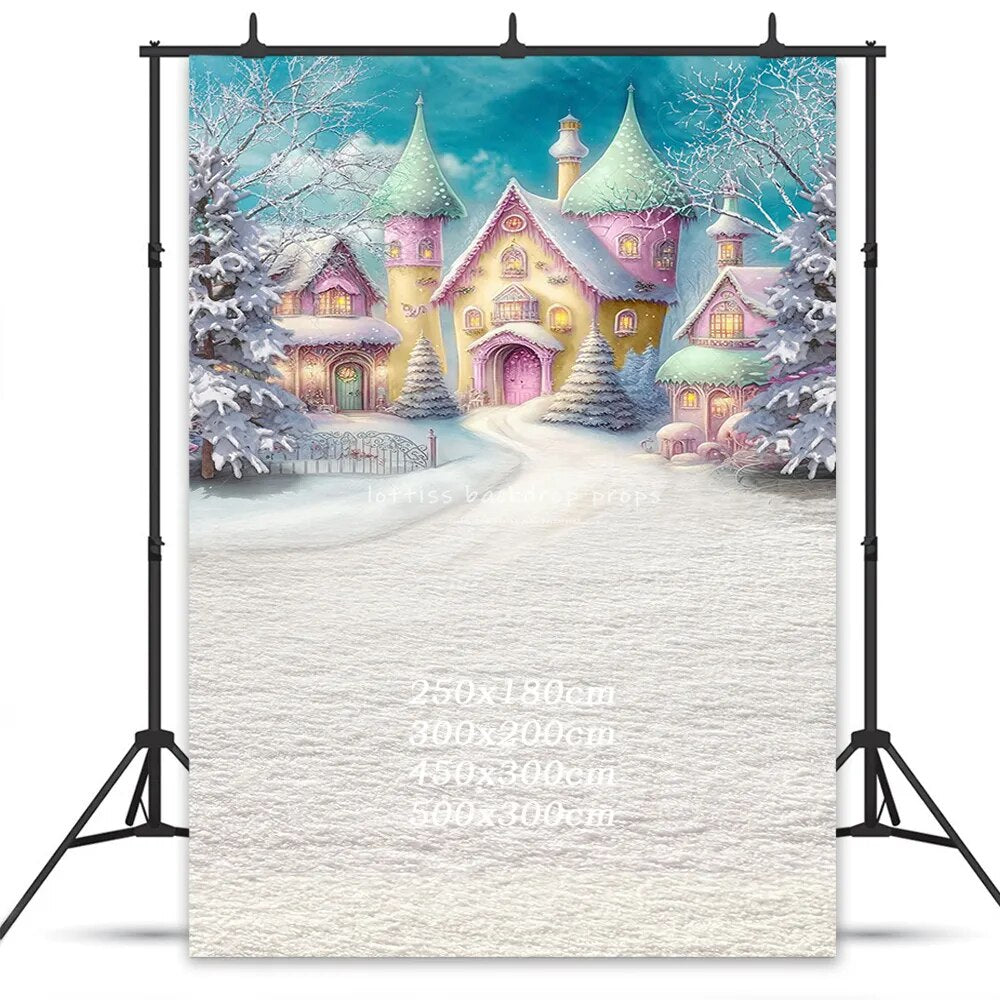 Colorful Snowy Village Backdops Kids Adult Photography Props Child Baby Xmas Photocall Winter Snowy Forest Background