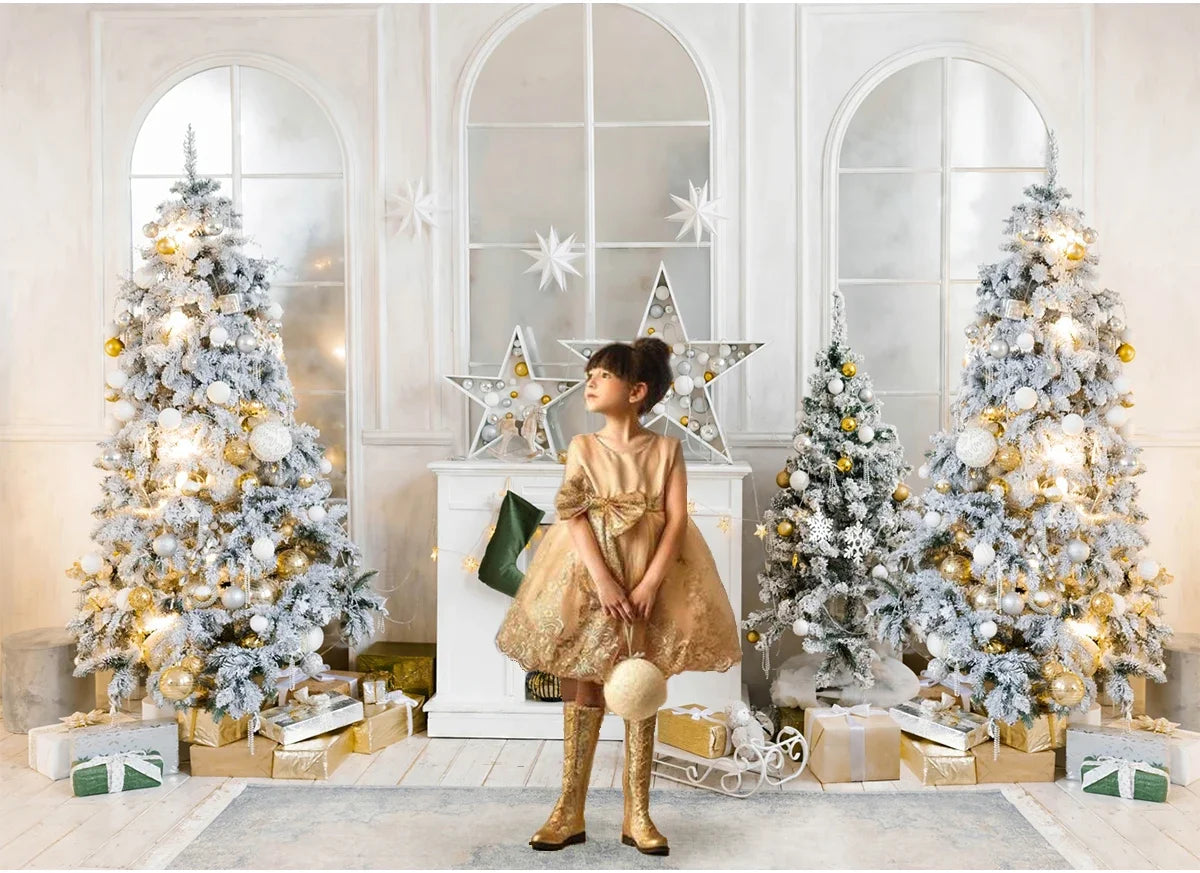 Christmas Living room Backdrops Kids Adult Photography Props Child Baby Photocall Luxury Fireplace Window Xmas Trees Background