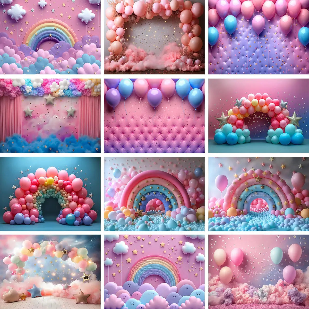 Pink Rainbow Balloons Photography Backdrop Kids Baby Cake Smash Photocall Decors Child Girls Adult Photo Shoot Studio Background