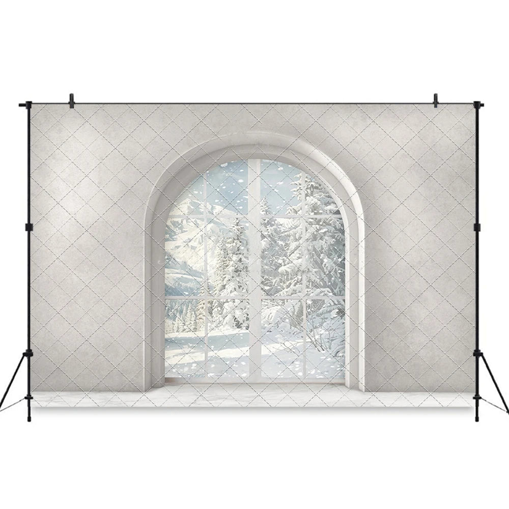 Elegant Christmas Morning View Backddrop Winter Arch Window Kid Baby Cake Smash Photography Props Child Family Studio Background