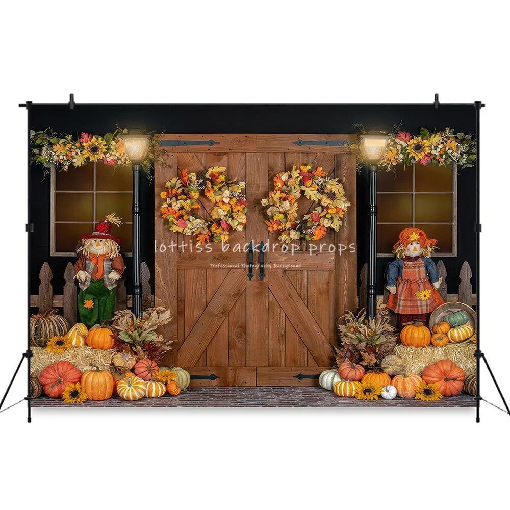 Arrière-plan de ferme d'automne, accessoires de photographie pour enfants et bébés, pour séance photo d'enfant et adulte, décor d'épouvantail de camion d'automne 