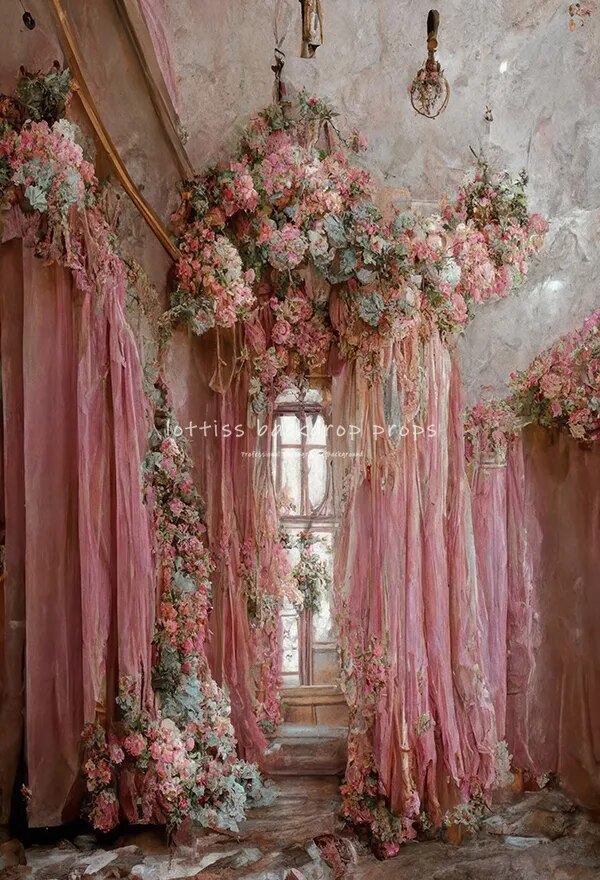 Floral Windows Backdrops Retro Castle Kids Adult Photocall Oil Painting Spring Flower Garden Background Photography  Props