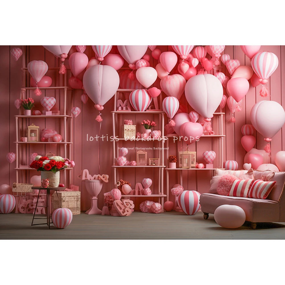 Valentine's Day Rose Floral Backdrops Lover Adult Photography Child Baby Photocall Red Floral Door Heart Balloons Backgrounds