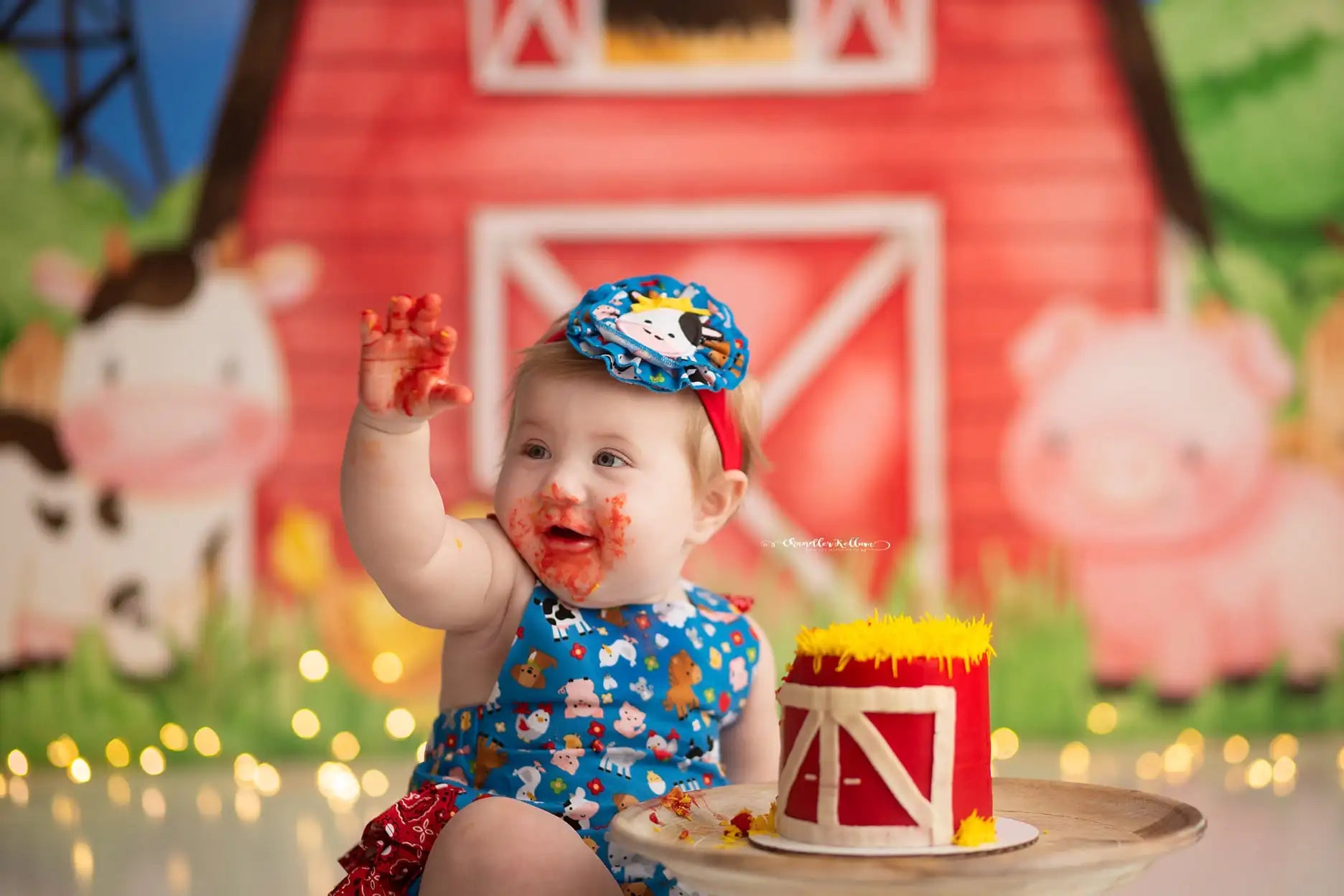 Farm Theme Birthday Backdrop Red Barn Kids Baby Cake Smash Photography Props Girls Adult Birthday Studio Backgrounds