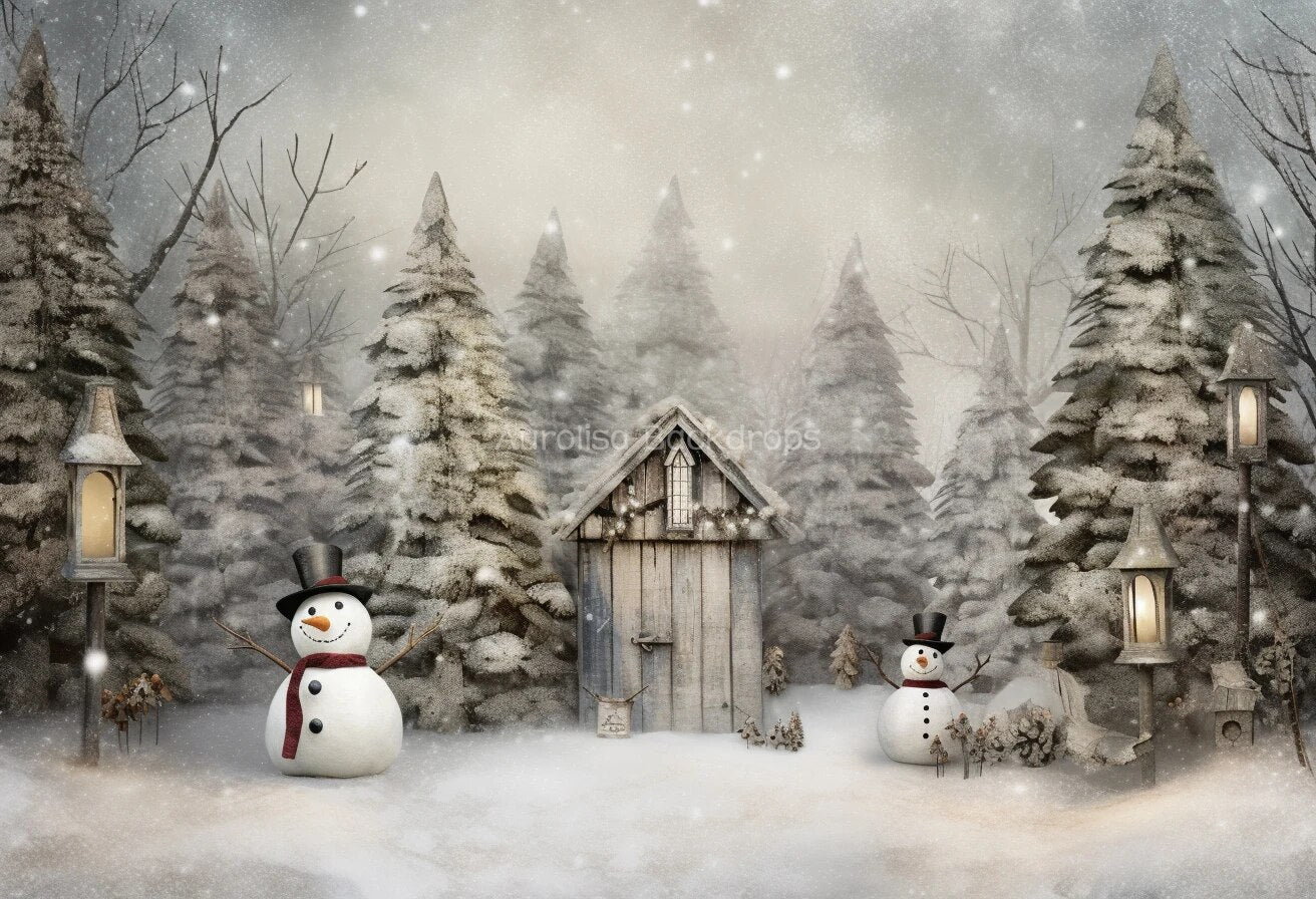 Winter Snowy Forest Backdrops Kids Baby Photography Props Child Adult Photocall Decors Snowman Snowflake Windows Background