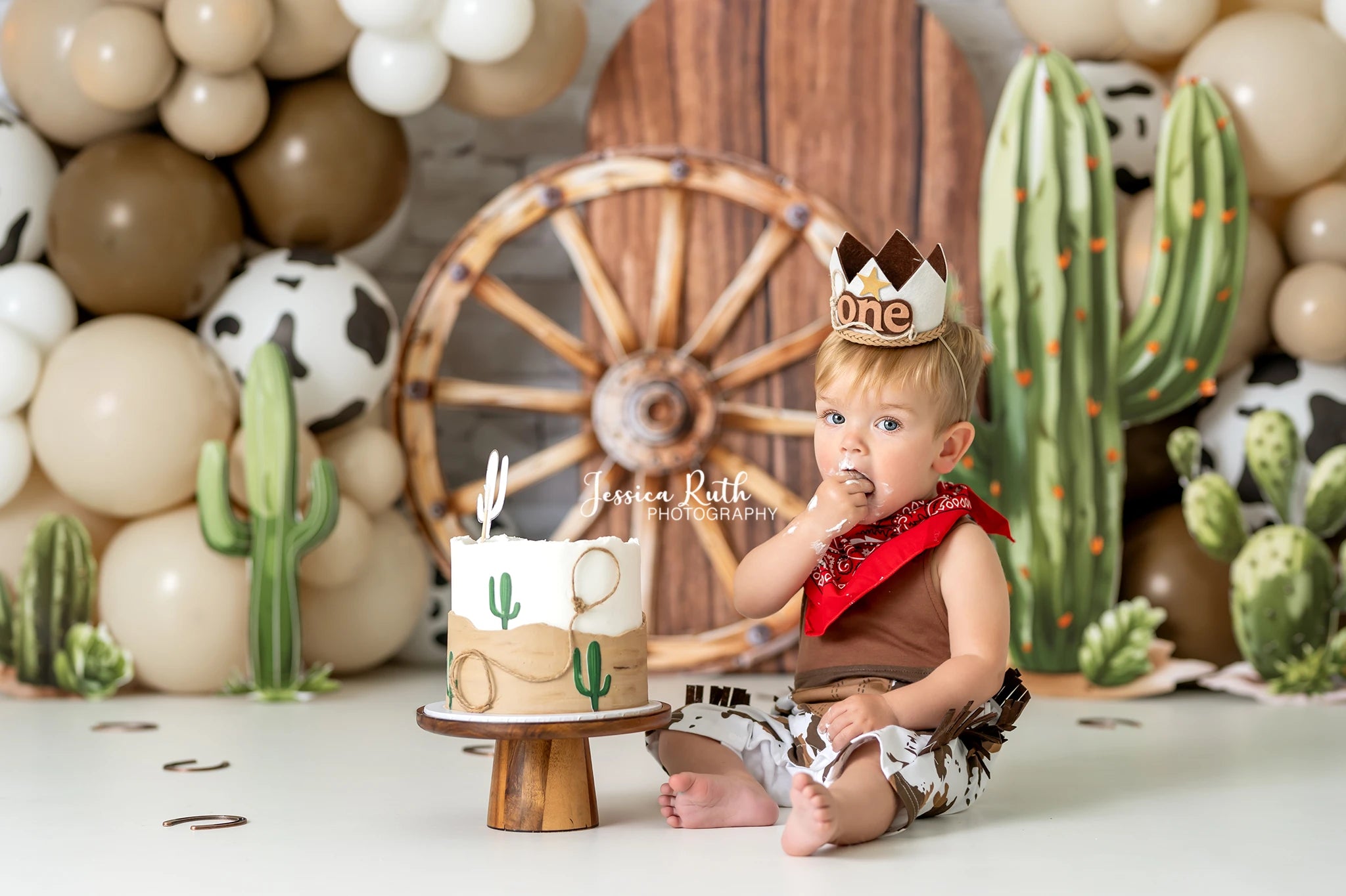 Cowboy Balloons Backdrop Kids Baby Cake Smash Photography Props Cactus Child Boys Adult Birthday Studio Backgrounds