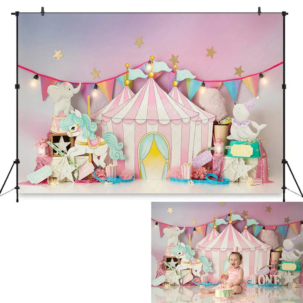 Balloons Garland Photography Backdrop Circus Unicorn Rainbow Kids Baby Cake Smash Photocall Decors Birthday Studio Backgrounds