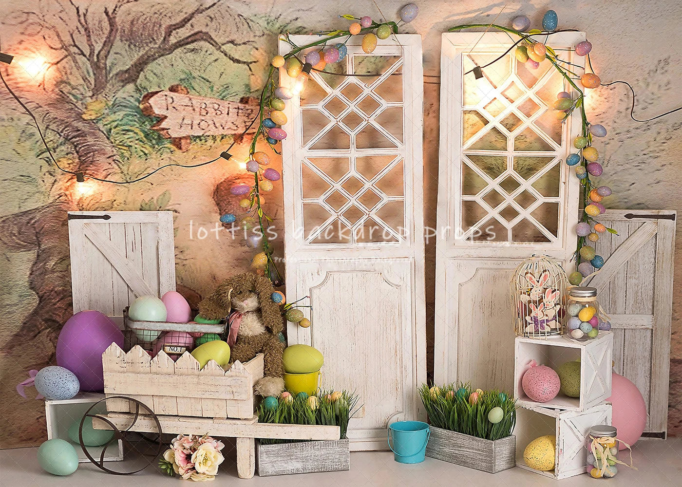 Easter Bunny Barn Door Backdrops Kids Baby Photography Child Adult Photocall Spring Carrots Plants Spring Floral Backgrounds