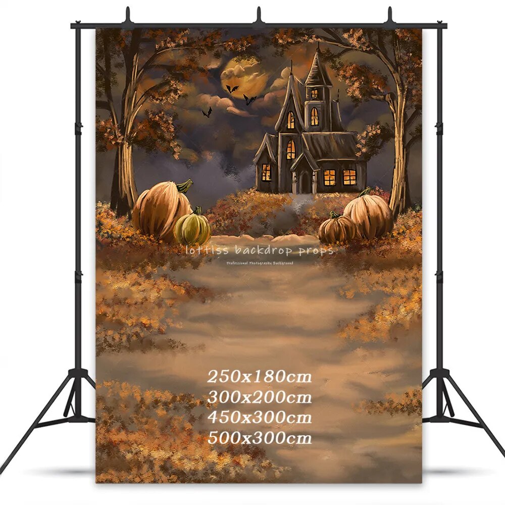 Halloween Castle Backdrops Kids Adult  Photography Props Child Baby Photocall Evil Pumpkin Lantern Background