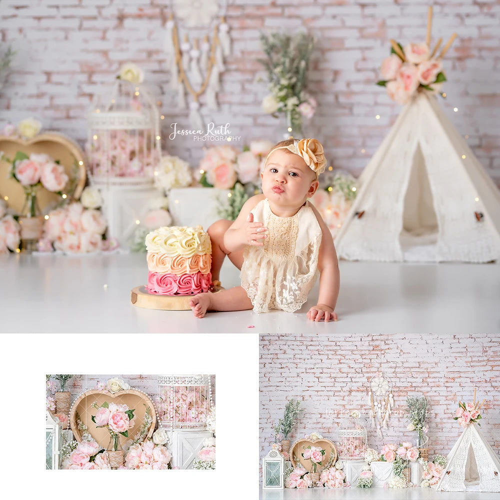 Creamy Floral Boho Spring Backdrops Kids Baby Photography Child Girl Cake Smash Photocall Decors Flower Garden Backgrounds