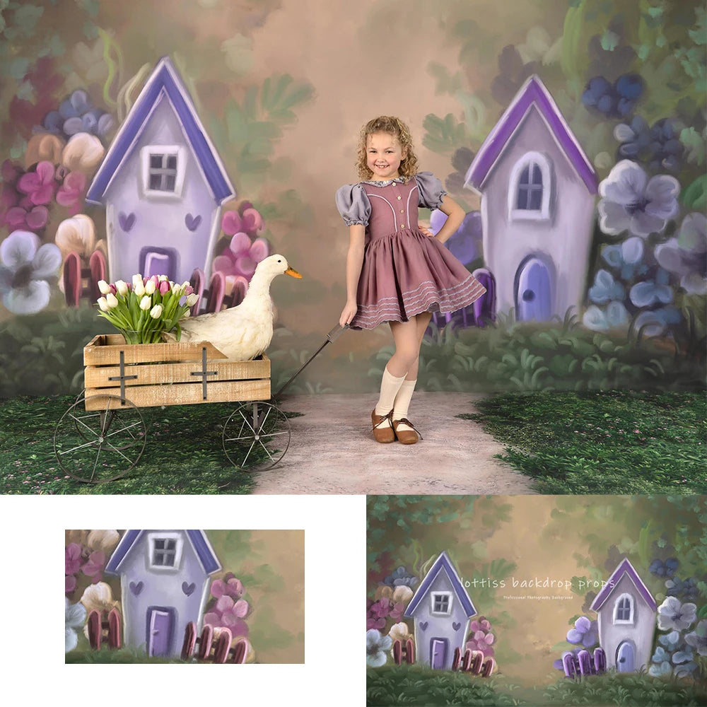 Countryside In Bloom Backdrops Kids Girl Photography Props Child Girl Photocall Decors Floral Backgrounds