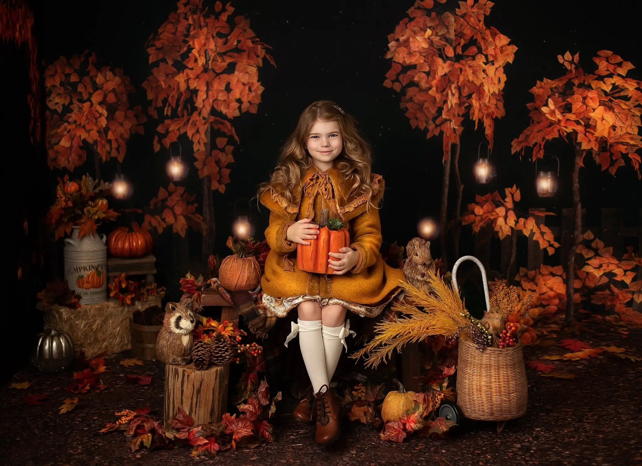 Arrière-plan de forêt d'automne de minuit, accessoires de photographie pour enfants et adultes, décors de gâteaux d'anniversaire pour bébés et enfants, arrière-plan de forêt d'automne et d'halloween 