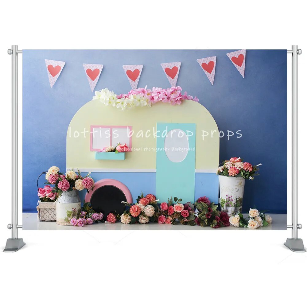 Valentine's Day Photography Backdrop Cake Smash Romantic Scenes Wedding Background Floral Red Rose Heart Love Photocall Banner