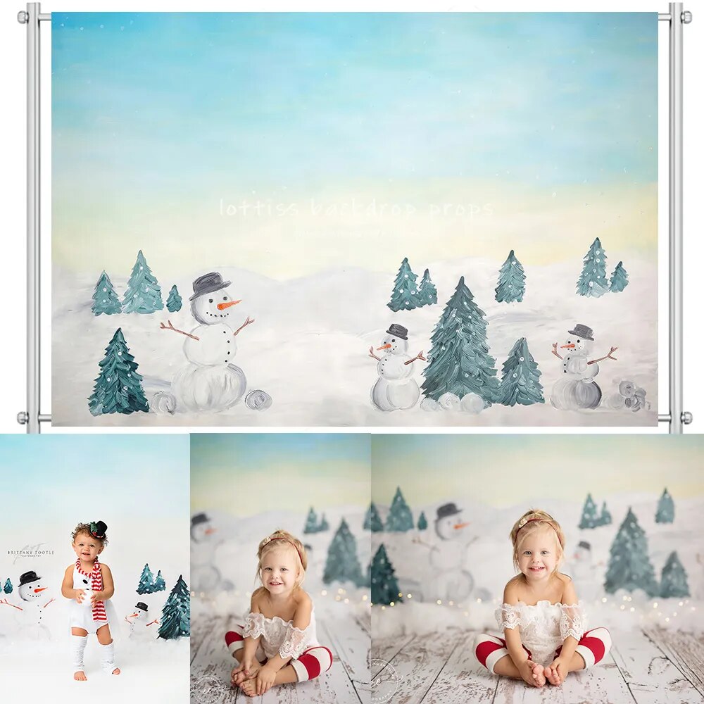 Snowball Fight Backdrops Kids Cake Smash Photography Child Baby Birthday Party Decors Winter Snowman Background Photostudio