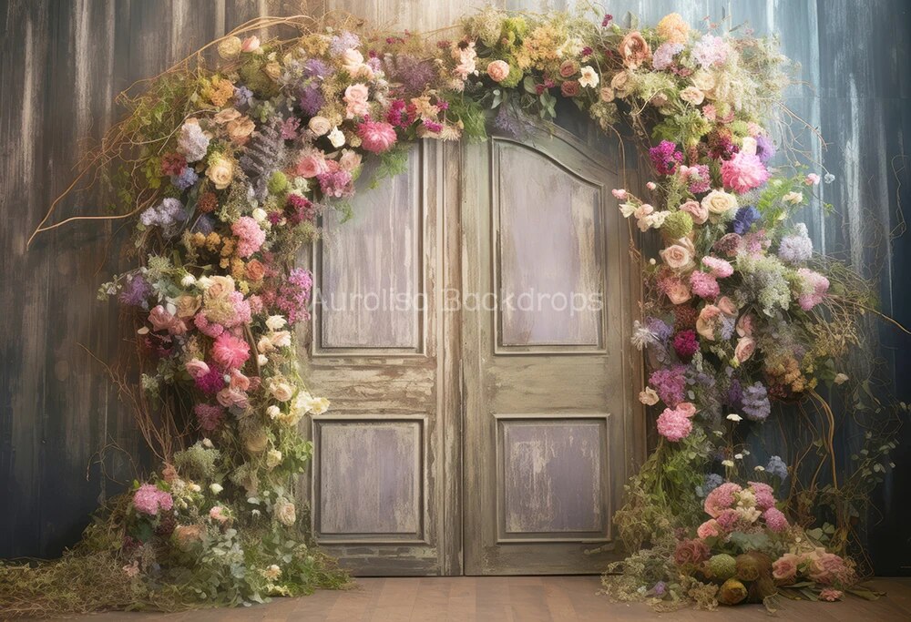 Garden Doors Backdrops Kids Baby Spring Photography Props Child Adult Girl Photocall Country Pink Rose Floral Bunny Background