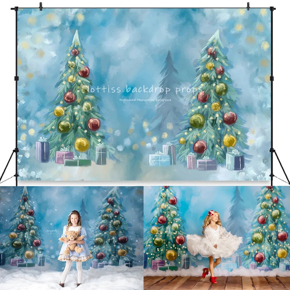 Winter Snowy Store Backdrops Child Adult Portrait Photocall Props House Front Snowflake Xmas Trees Background For Photostudio