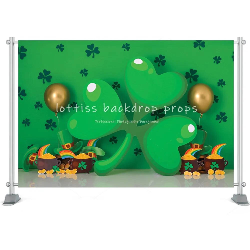 St Patricks Day Backdrop Cake Smash Kids Photogrpahy Shamrock Green Hat Rainbow Lucky Birthday Party Poster Decor Backgrounds