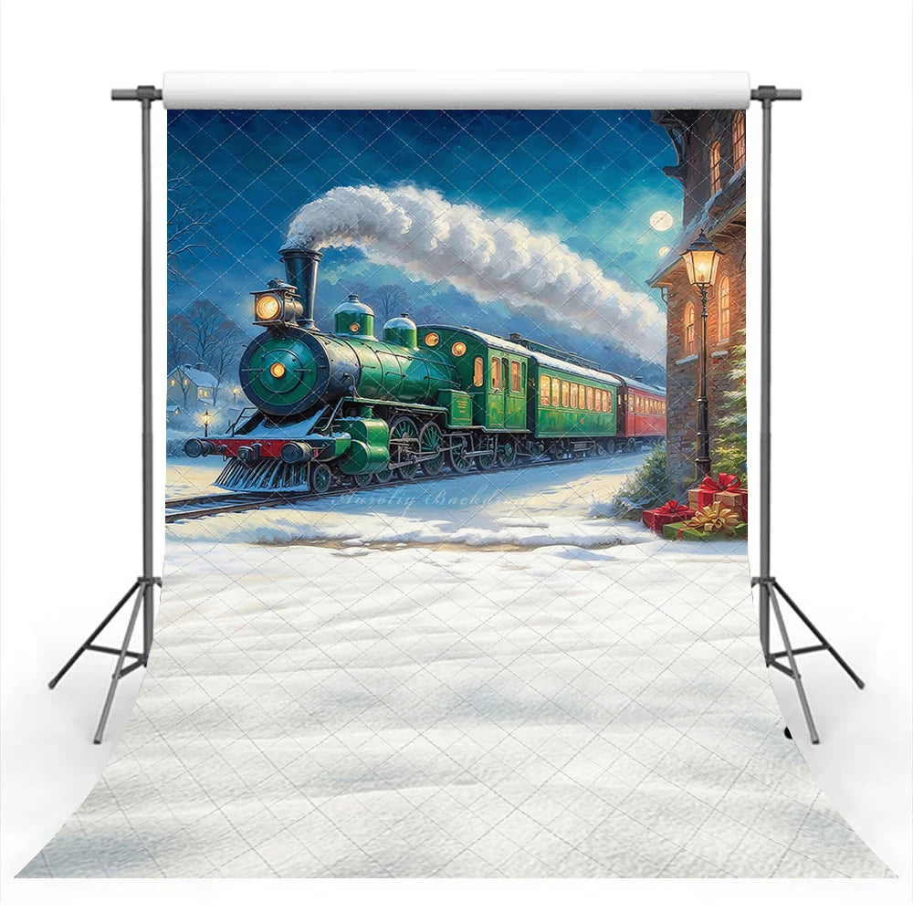 Christmas Festive Locomotive Backdrop Kids Baby Cake Smash Photography Props Child Adult Birthday Studio Backgrounds