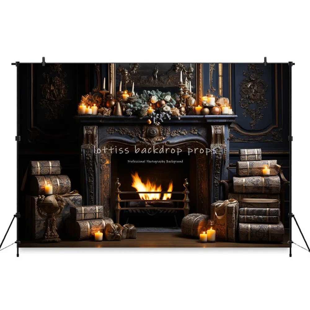 Christmas Classic Fireplace Backdrops Kids Baby Photography Props Child Adult Festival Xmas Treees Living Room Background