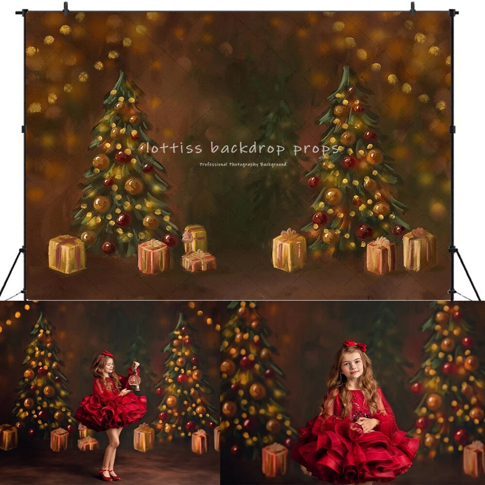 Vintage Xmas Celebration Backdrops Adult Kids Cake Smash Photography Child Baby Photocall Christmas Trees Background