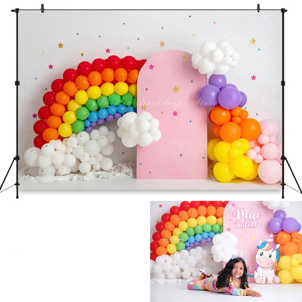 Rainbow Balloons Photography Backdrop Kids Baby Cake Smash Photocall Decors Child Girls Adult Birthday Studio Backgrounds