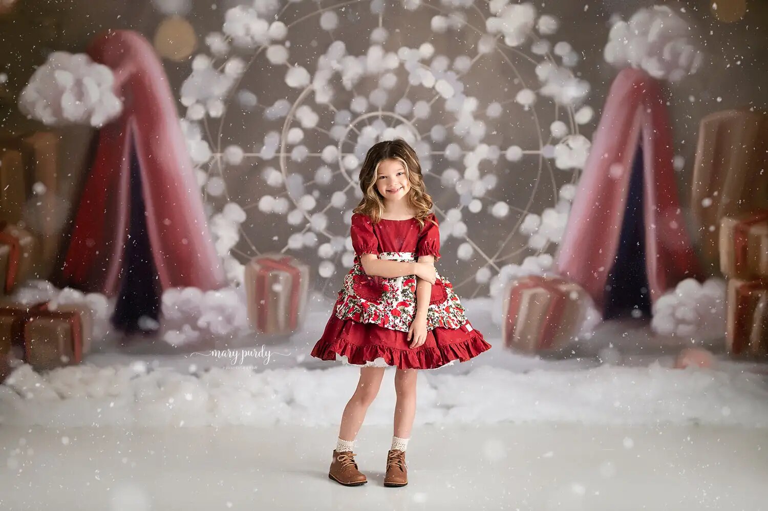 Arrière-plan de grande roue de noël, Portrait d'enfant et d'adulte, accessoires de photographie de bébé, cirque d'hiver, décors d'arbres de noël, studio photo 