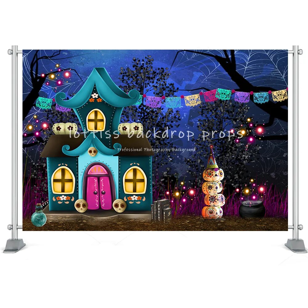 Halloween grande citrouille lanterne fond horreur lune nuit cimetière photographie enfants anniversaire Portrait atoile de fond Photo Studio