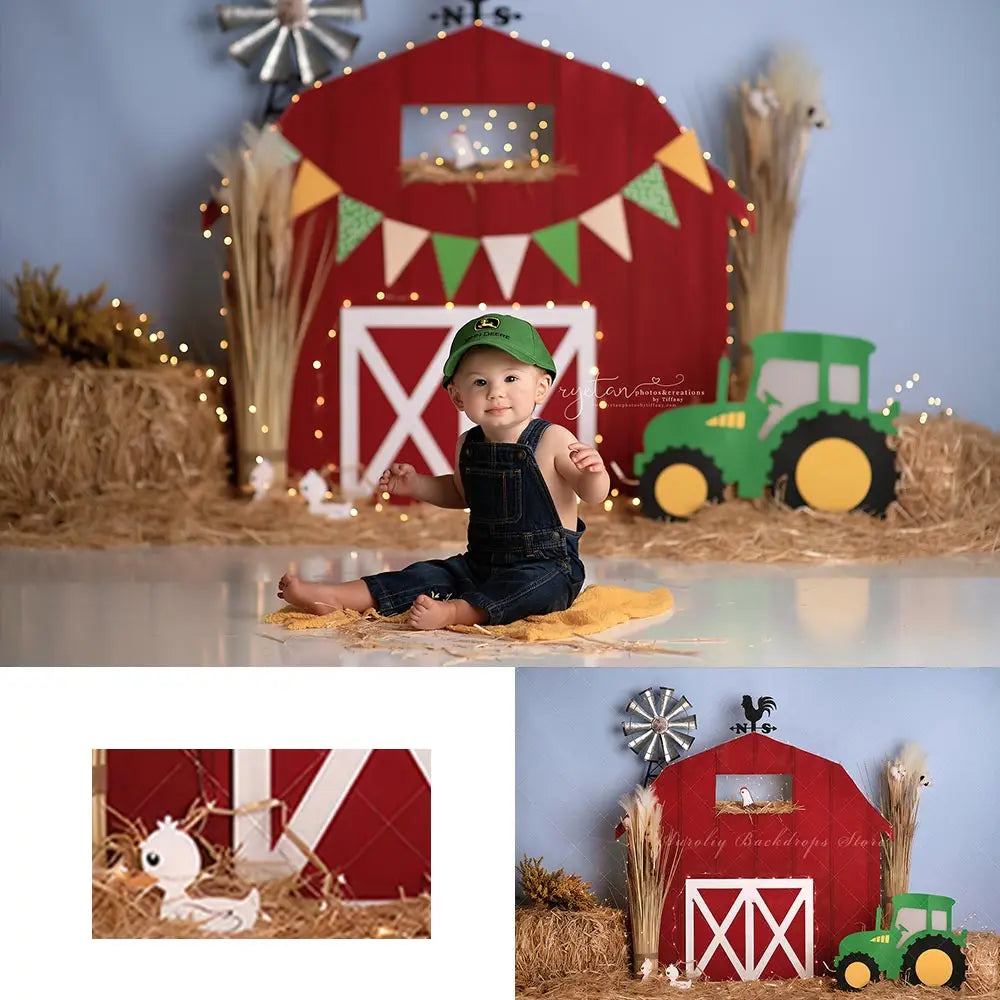 Farm Red Barn and Little Car Backdrop Child Baby Birthday Cake Smash Photography Decor Studio Backgrounds