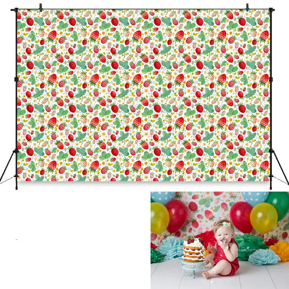 Sweet Summer Strawberries Backdrop Kids Baby Cake Smash Photocall Decors Sunshine Rainbow Child Girls Adult Studio Backgrounds